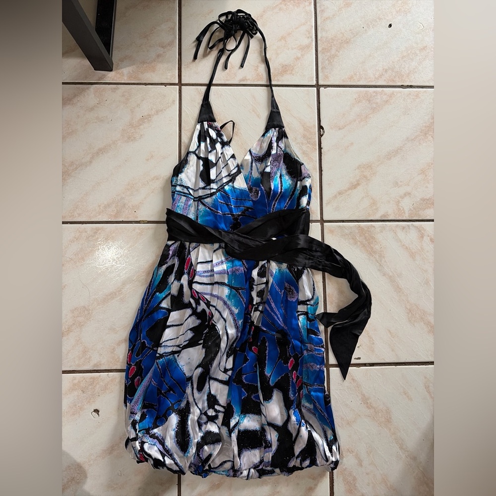 Bebé Blue and black halter neck dres